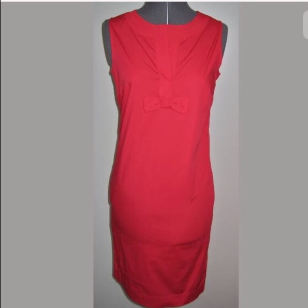 CLASSIC TALBOTS PETITES SHEATH DRESS RED COTTON STRETCH SLEEVELESS CASUAL 2P EUC